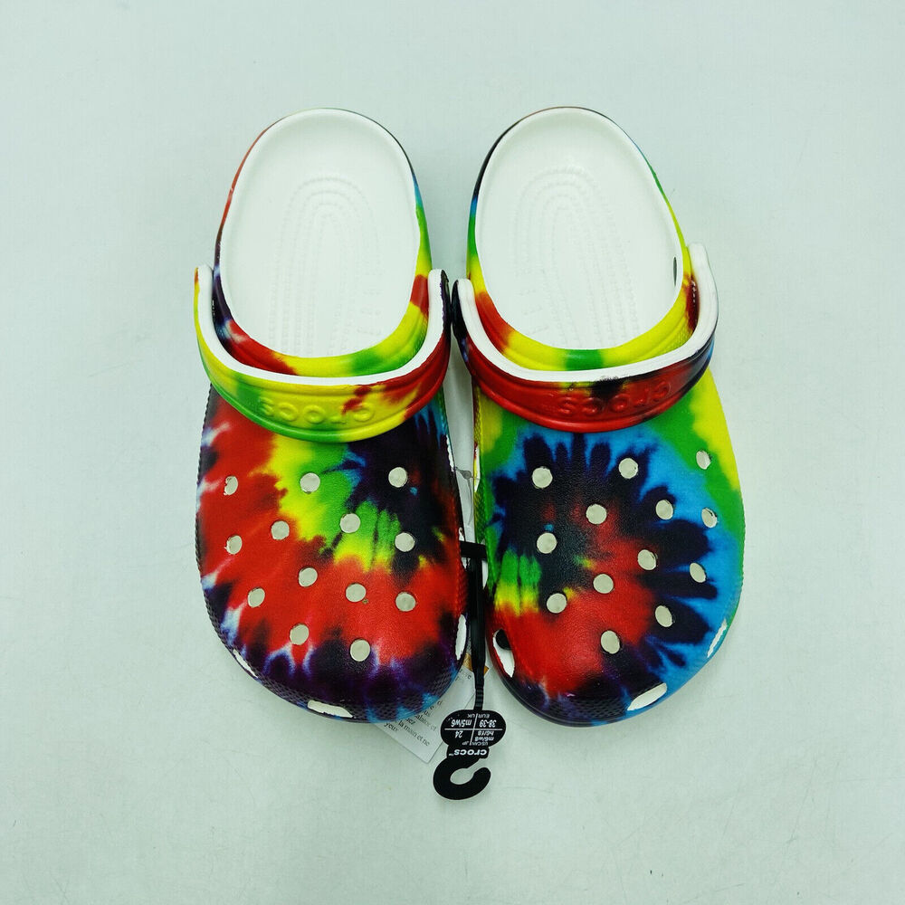 Crocs Men's 6 Women's 8 Classic Clogs Rainbow White Tie Dye NWT